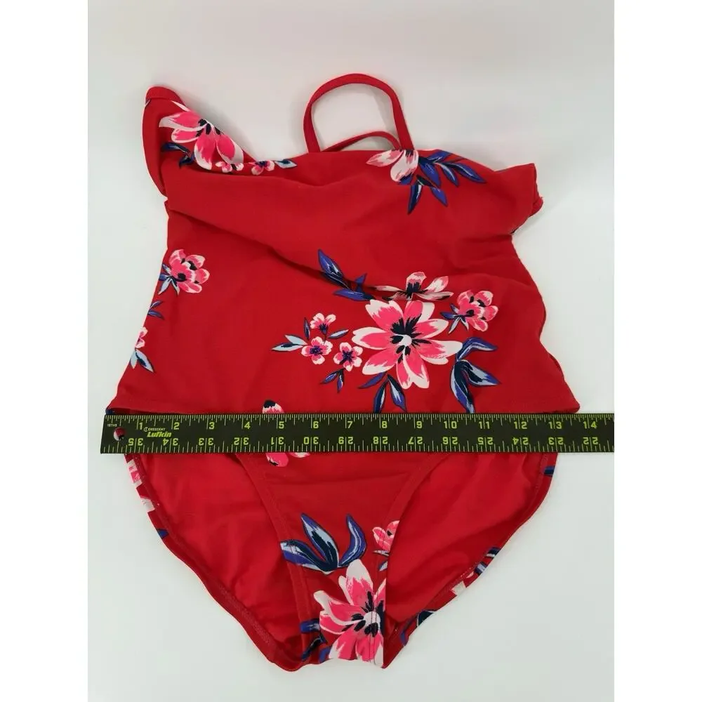 Old Navy Girls XL Swimsuit One-Piece Red Floral Pattern Straps Beach Vacation